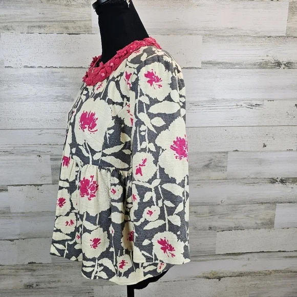 Nanette Lepore Floral Beaded Neck Peplum Blazer Sz 6 Barbie Pink Gray Coquette - Picture 4 of 16